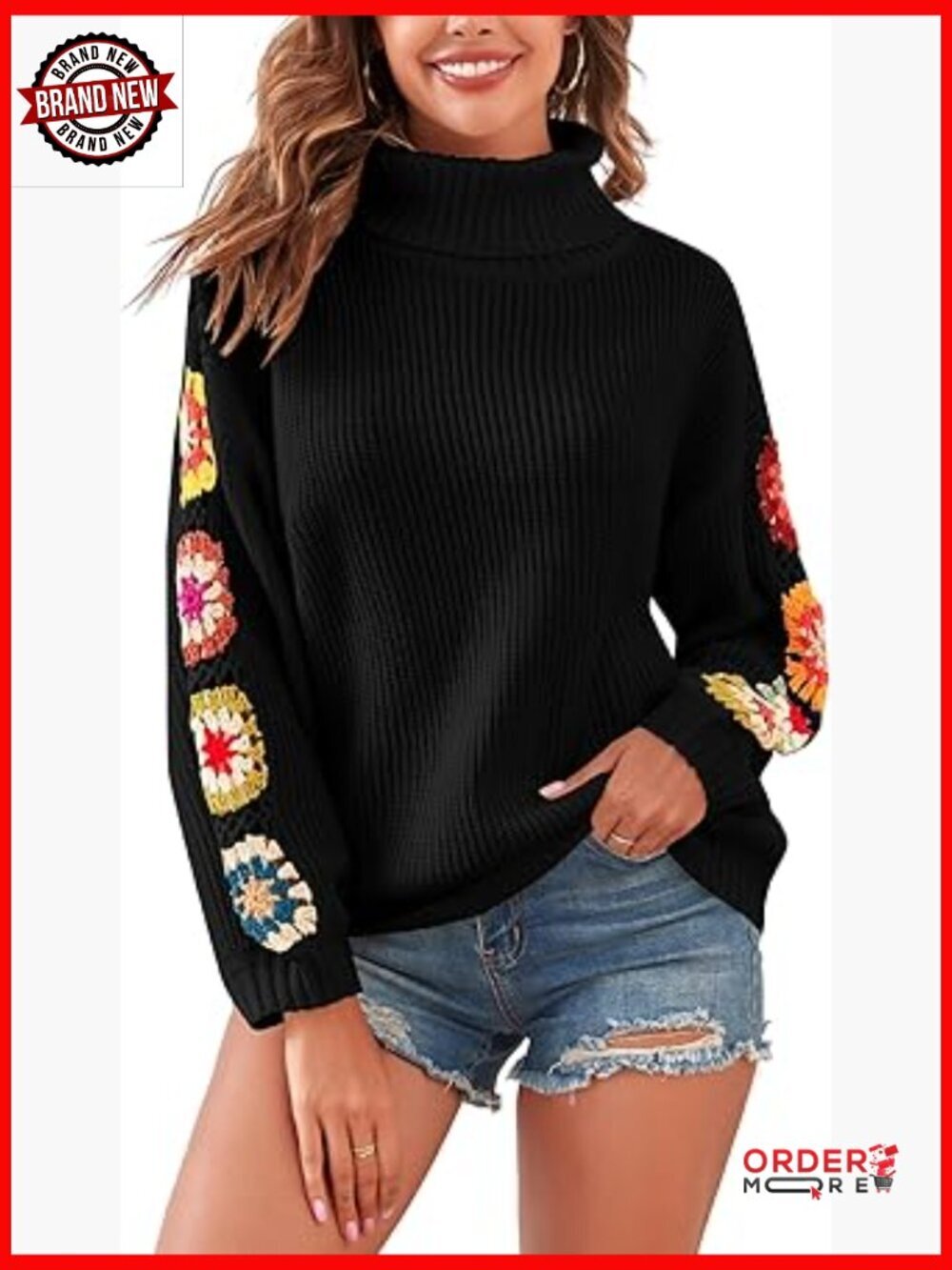 Boho Crochet Turtleneck Sweater Pullover Puff Long Sleeve Knit Tops Trendy